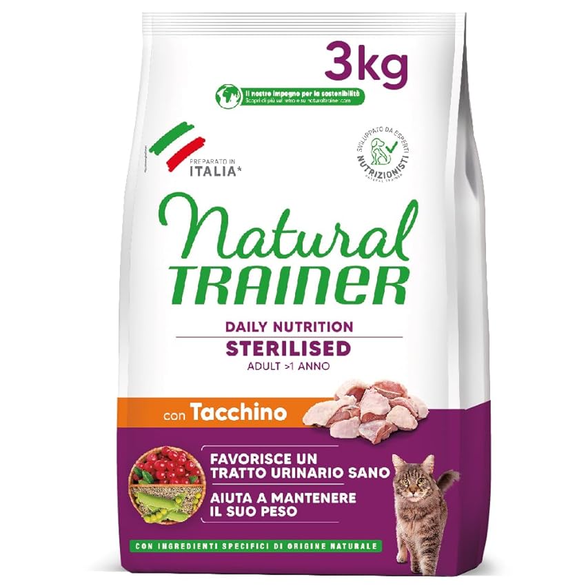 Trainer Natural Cat Sterilised Adult con Carni Bianche e Fibra di Pisello 3 Kg