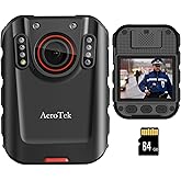 AeroTek 2K Body Camera, Police Body Cam with 64GB Video Recording and Ultra Infrared Night Vision, Body Worn Camera for Law Enforcement Recorder