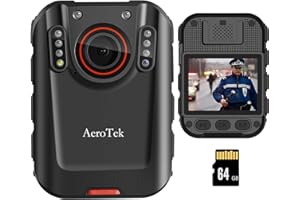 AEROTEK 2K Body Camera, Police Body Cam with 64GB Video Recording and Ultra Infrared Night Vision, Body Worn Camera for Law Enforcement Recorder