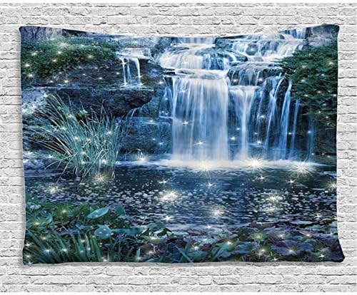 HYDDAXJW Waterfall Tapestry Wall Hanging Fairy Fantastic Cascade At Night With Reflections Of The Beams On The Water Fresh Landscape,150X150Cm