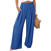 Eytino Women Plus Size Wide Leg Pants Casual Loose Smocked High Waisted Lounge Pajama Palazzo Pants(1X-5X)
