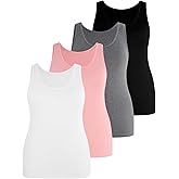 SOLY HUX Women's Plus Size 4 Packs Long Tank Tops Sleeveless Undershirts Layering Basic Vests