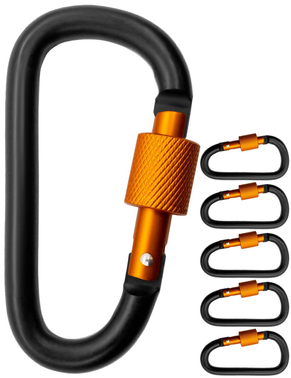 OUTDOOR SAXX Pack of 5 Large Screw Carabiners, Material Carabiners, 8 cm, Aluminium, Black/Orange