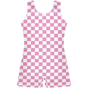 IBGIKWH Pinkk White Checkered Gymnastics Leotard Girls Biketards Sleeveless for Tumbling Dance Classes 2-10T