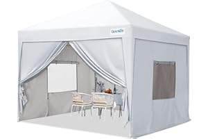 Quictent Privacy 8'x8' Pop up Canopy Tent with Sidewalls, Enclosed Instant Outdoor Ez Gazebo Shelter Waterproof with Mesh Windows (White)