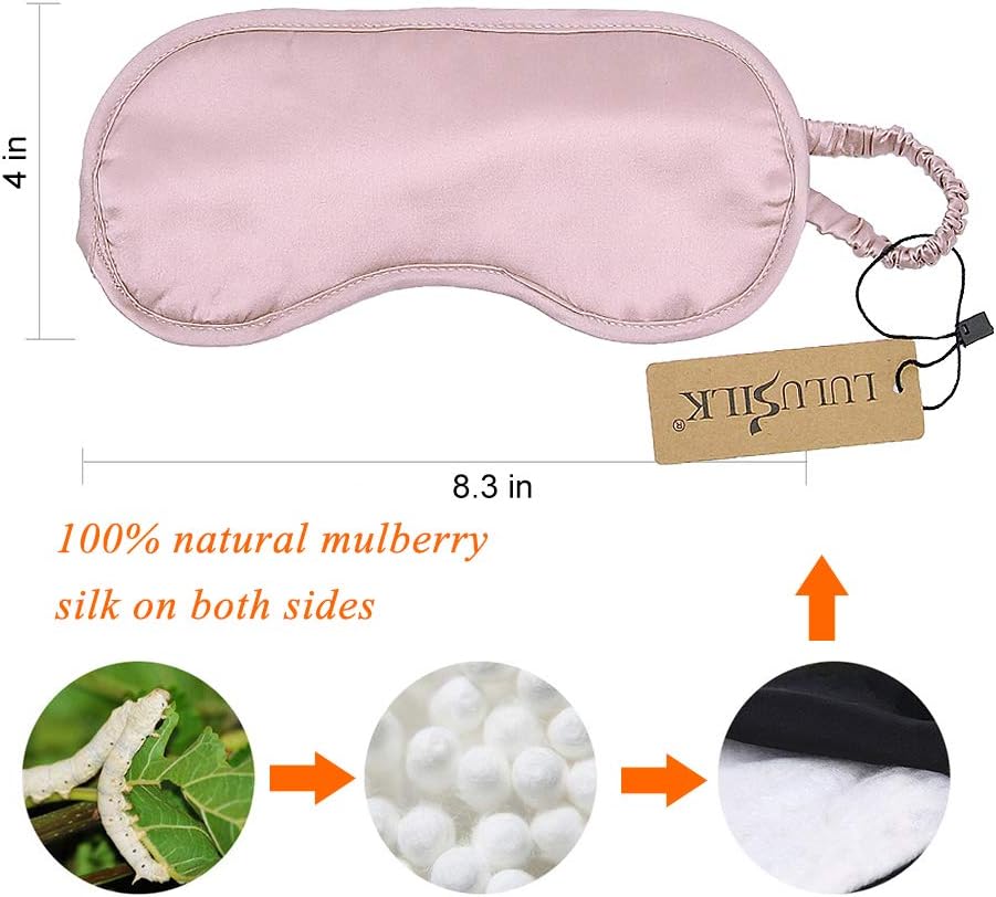 LULUSILK Mulberry Silk Sleep Eye Mask Blindfold with Elastic Strap Headband, Soft Eye Cover Eyeshade for Night Sleeping, Travel, Nap(Pink): Health & Personal Care