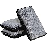 GAOLAOSY 3PCS Car Interior Scrubbing Sponge, 5" × 3" Double Sided Microfiber Car Wax Applicator Pad, Auto Leather Detailing Cleaning Kit, Washing Sponge for Cars, Wood, Marble, Motorcycle (Grey/Black)