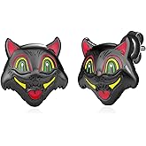 Black Cat Earrings 925 Sterling Silver Vintage Halloween Cat Earrings Black Cat Decor Decorations Jewelry Black Cat Gifts for Women