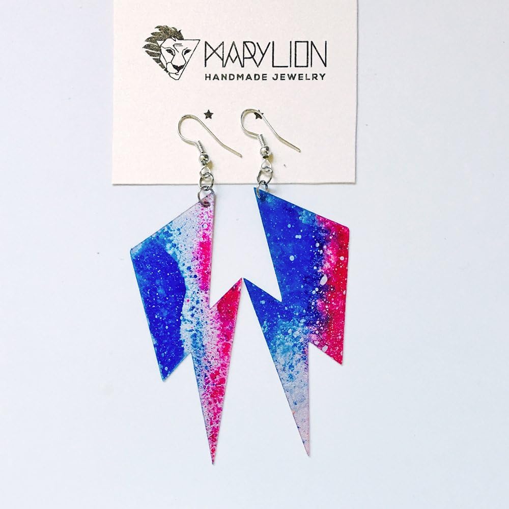 Bolt earrings - Lightning bolt dangle earrings - Ziggy stardust jewlery - David Bowie earrings - Handmade painted earrings - Gift jewelry