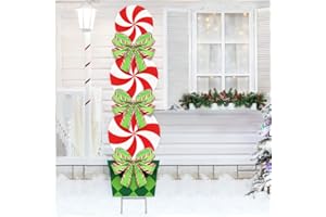 ORIENTAL CHERRY Candy Christmas Decorations Outdoor - 44In Peppermint Xmas Yard Stakes - Giant Holiday Decor Signs for Home Lawn Pathway Walkway Candyland Themed Party - Red White Green