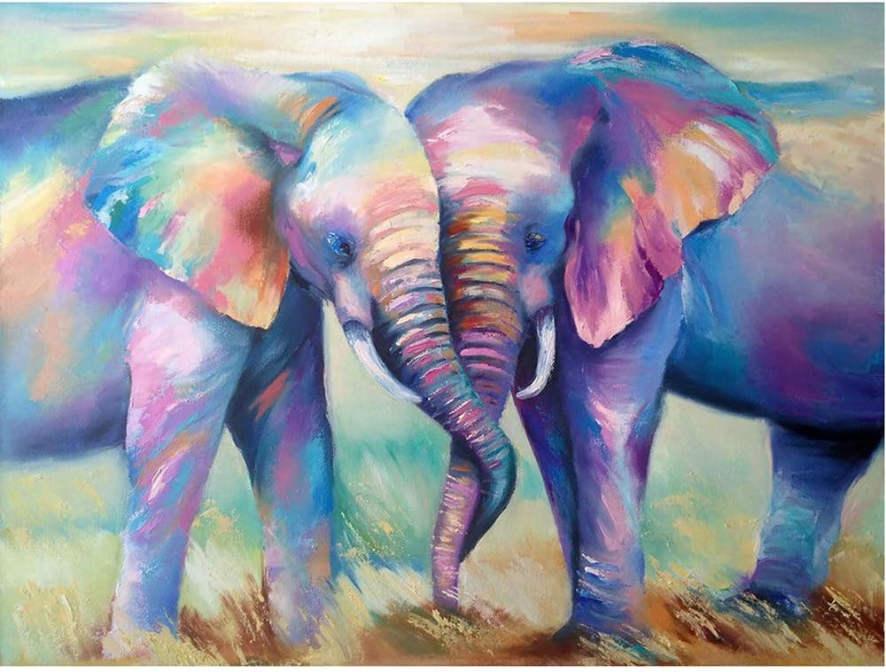 Paint By Number Elephant DIY Oil Painting for Adult with/Without Frame Home Decoration (40x50cm-WithoutFrame)