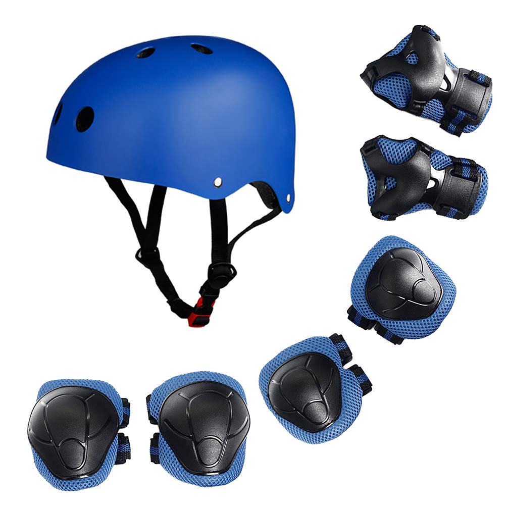 Decdeal Children Protective Gear Set 7 in 1 Adjustable Helment Knee Elbow Wrist Pads for Kids Skateboard Scooter Skating