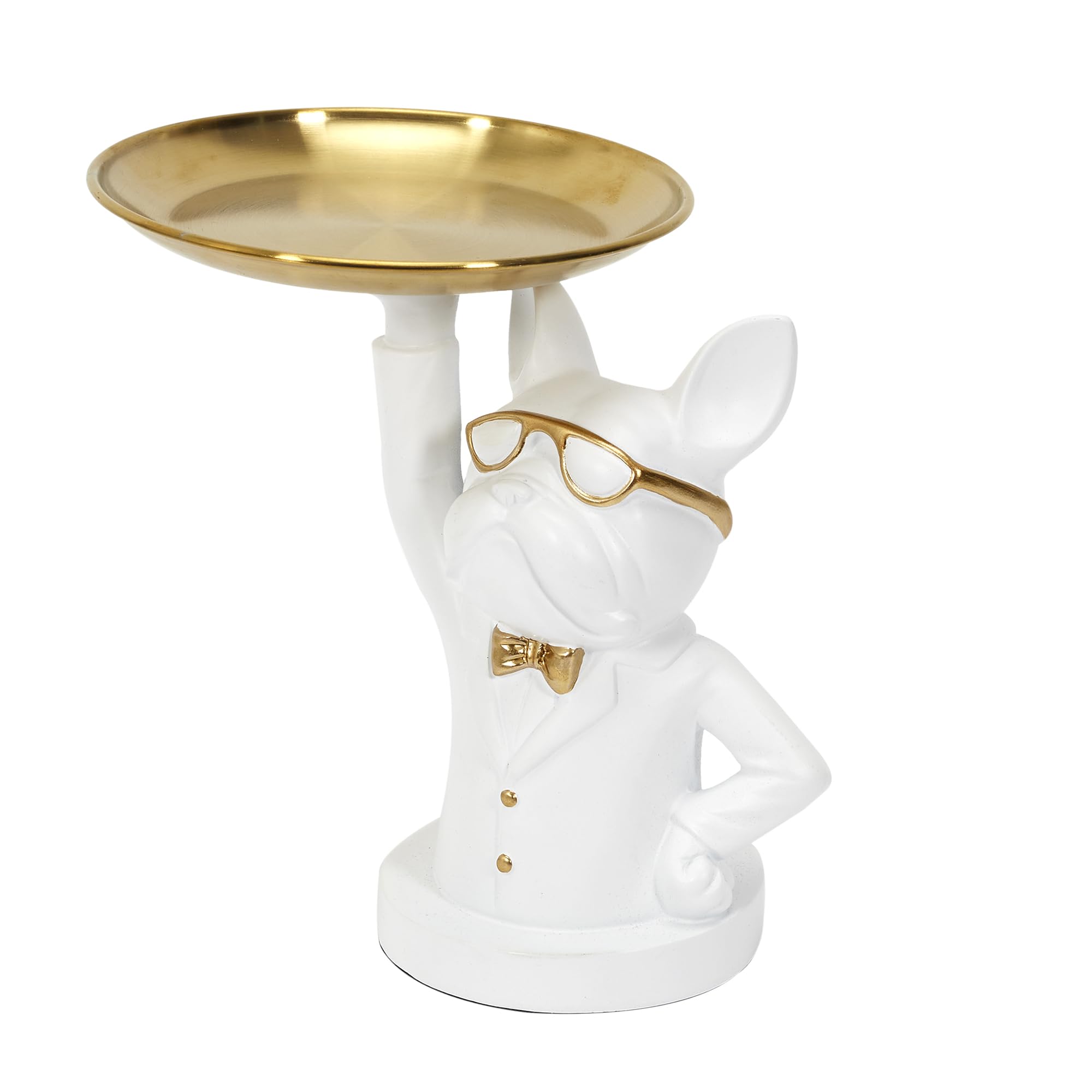 consortium menager parisien Deco Bulldog Sculpture 23 cm Empty, White, Gold, 21 cm