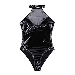 FEESHOW Women's Metallic One Piece Thong Bodycon