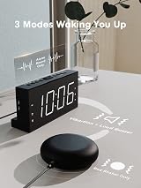 ROCAM Alarm Clock with Bed Shaker Dual Alarm Extra Loud 7.5" LED White view 3
