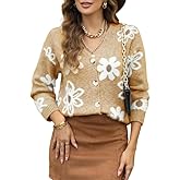 Dokotoo Cardigan Sweaters for Women Open Front Long Sleeve Button Down V-Neck Knit Floral Sweater
