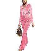 Deeryi Velour Tracksuit Womens 2 Piece Outfits Zip Up Cropped Jacket Top and Flare Pants Sweatsuits