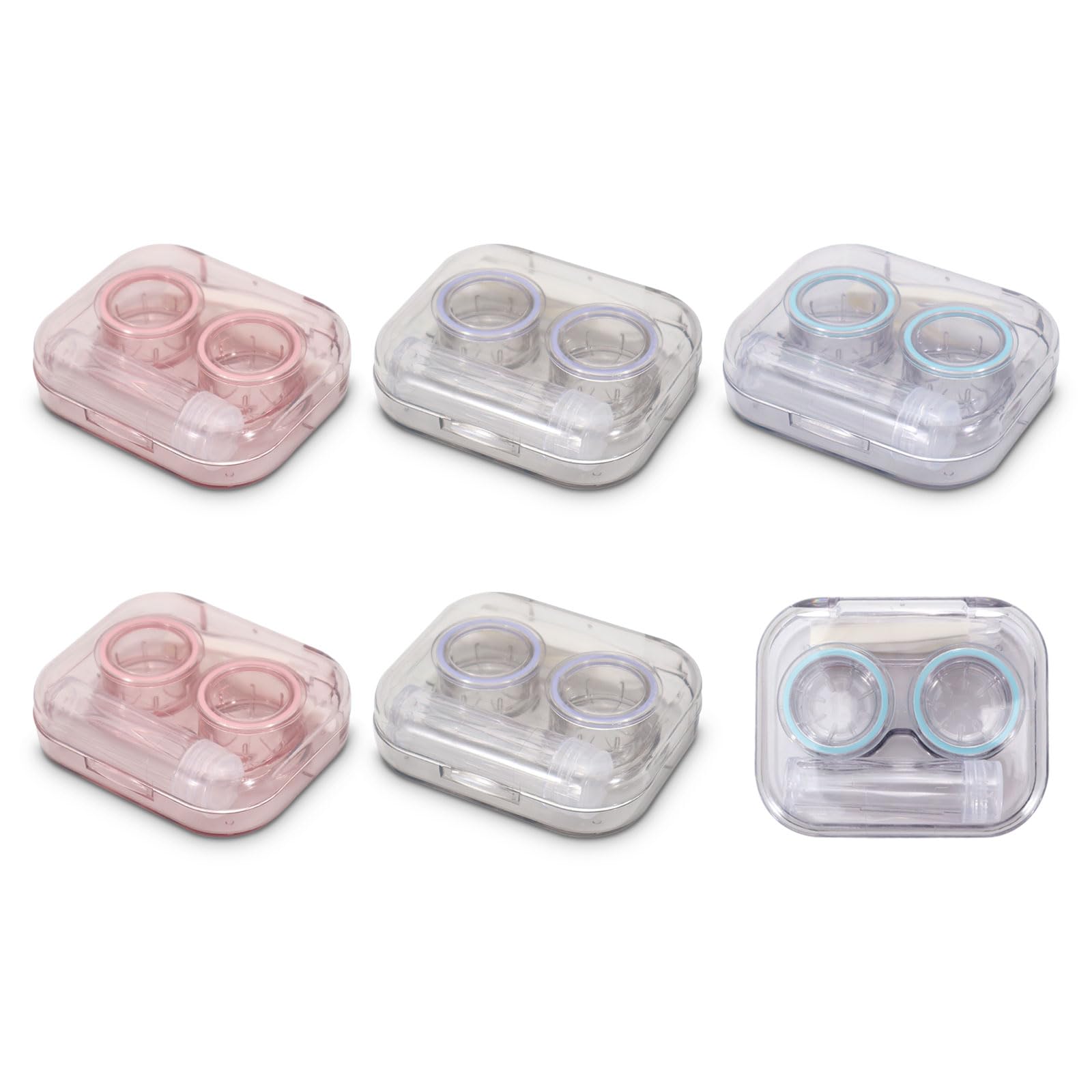 Realand 6Pcs Clear Contact Lens Case Flip Top, Leakproof Contact Case Holder, Cute Contact Kit with Tweezers Remover Tool Solution Bottle for Travel & Home, 3 Colors