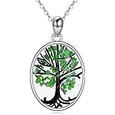 YFN Tree of Life Necklace Sterling Silver Pressed Flower Tree of Life Pendant Necklace Green Tree of Life Jewelry for Women Gifts
