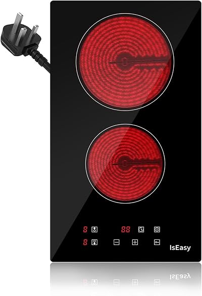 IsEasy Electric Ceramic Hob 2 Zone 3000W Plug-in Built-in Portable Cooktop