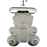 50 - 1 Inch Teddy Bear Metal Suspender Clips - w/ Rectangle Inserts