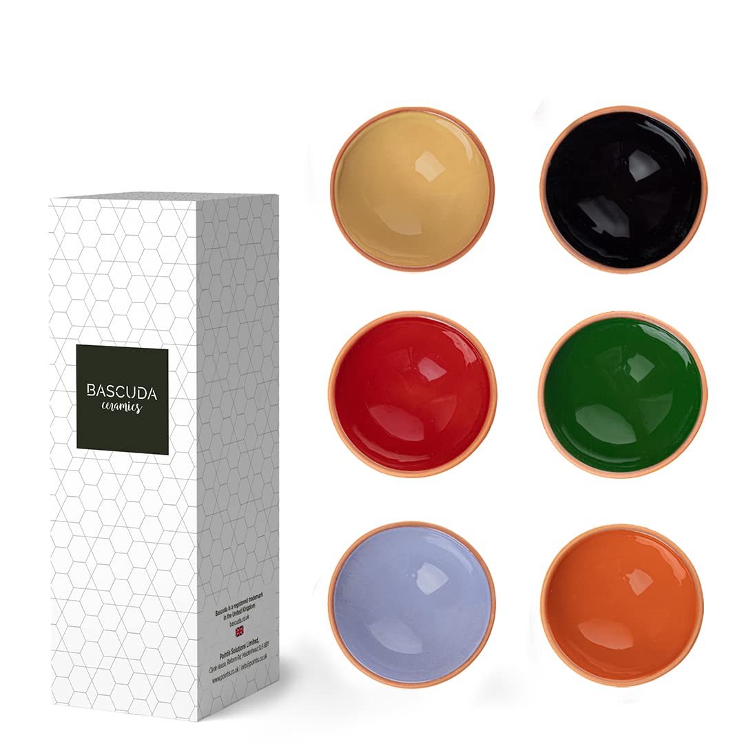 Bascuda Small Ceramic Dip Bowls Set of 6 – Ruabon Series | Mixed Glazes – 8cm – Small Ramekins for Dips, Sauces, Condiments – Microwave, Oven & Dishwasher Safe – Stylish Tableware for Kitchen