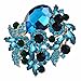 EVER FAITH Rhinestone Crystal Party Flower Leaf Vine Brooch Light Blue Antique-Gold-Tone