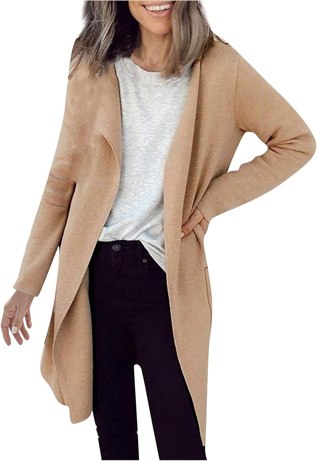 WAOTIER Cardigans for Women Ladies Casual Solid Color Long Sleeve Open