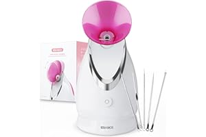 EZBASICS Facial Steamer Ionic Face Steamer for Home Facial, Warm Mist Humidifier Atomizer for Face Sauna Spa Sinuses Moisturizing, Unclogs Pores, with Stainless Steel Skin Kit(Pink)