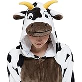 CALANTA Cow Onesie Unisex Adult Animal Costume Women Pajamas Plush One Piece Cosplay Halloween Christmas