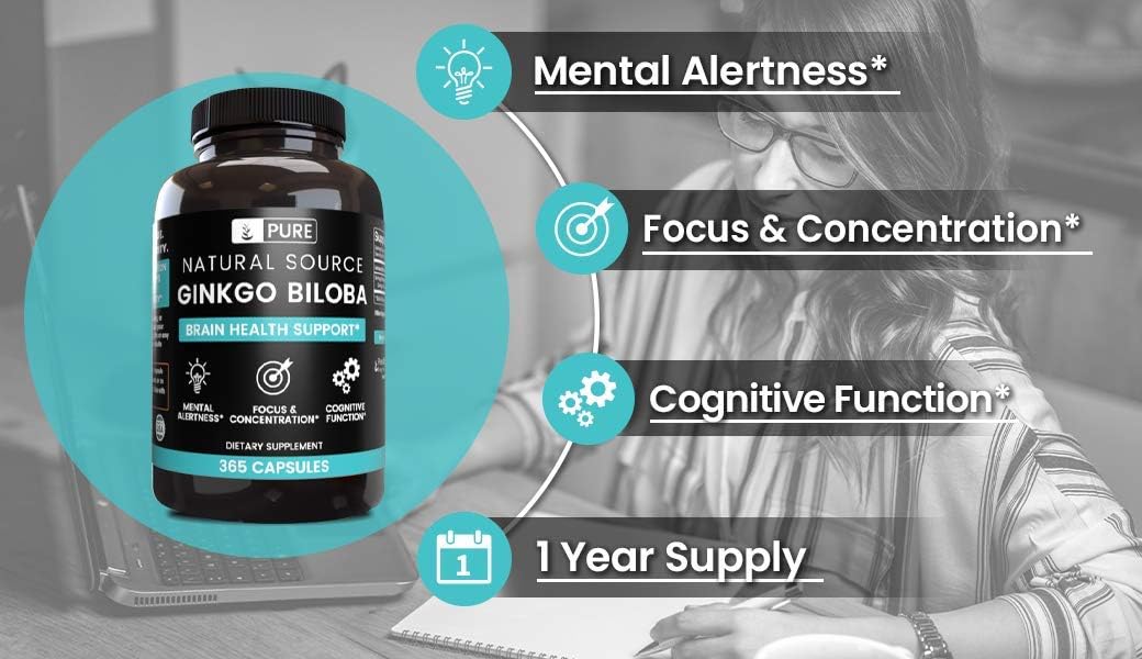 Natural Source Ginkgo Biloba, 365 Capsules, 1-Year Supply, No Magnesium or Rice Fillers, Gluten-Free, Made in The USA, Potent, 24% Standardized Ginkgo Flavone Glycosides Extract: Health & Personal Care