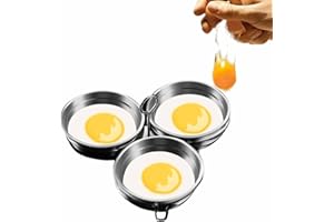 LinamHoz Stainless Steel Egg Poacher, 3 Poached Egg Cups,Round Egg Cooker Rings Nonstick Egg Poacher Cups for Breakfast Cooki