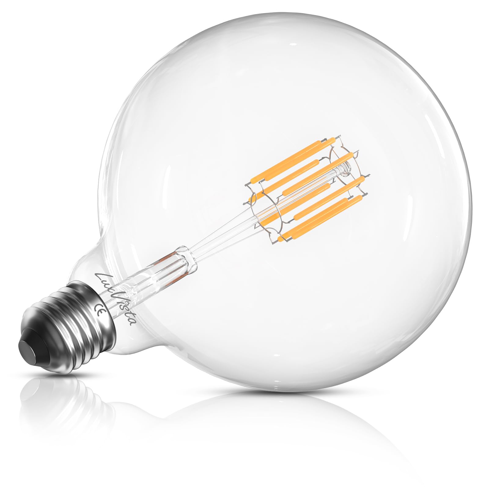 Luxvista E27 G125 Large Light Bulb, Dimmable Edison Screw ES LED Filament Bulb Cool White 6000K 8W(60W Equivalent) Vintage Decorative Clear Glass Globe 800LM, 1-Pack