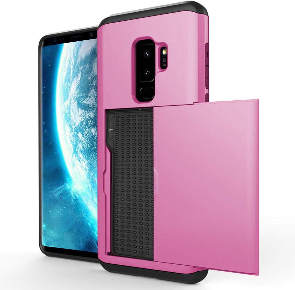 Yersan Galaxy S9 Plus Case, Slide Cover Galaxy S9 Plus Wallet Case ID Credit Card Slot Hidden Pocket Dual Layer Protective Cover Shockproof Anti-Scratch Cover Case for Galaxy S9 Plus Pink