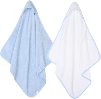 Adore Home Hooded Baby Towel Pack of Two 100% Cotton 65x65cm Blue White