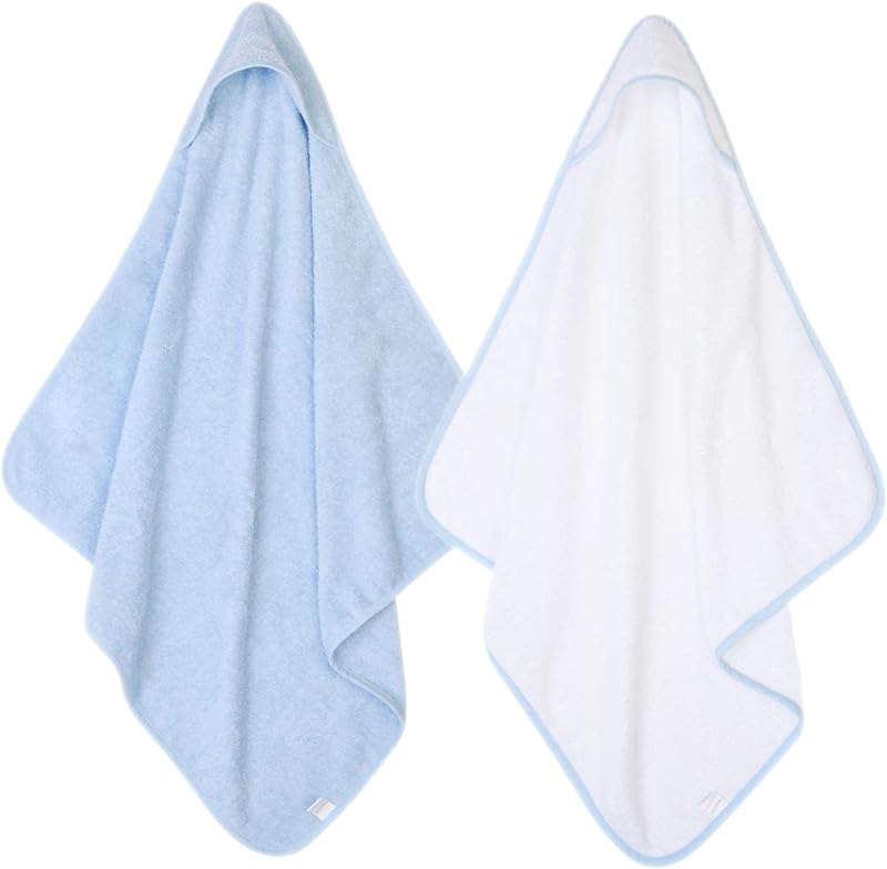Adore Home Hooded Baby Towel Pack of Two 100% Cotton 65x65cm Blue White