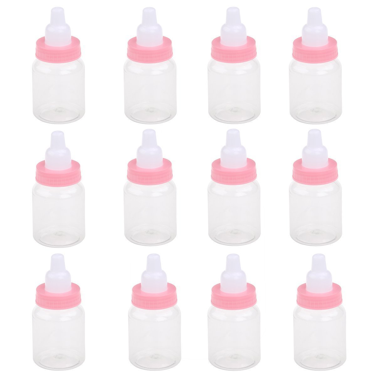 LEORX 12pcs Baby Candy Box Bottle Baby Shower Baptism Party Favours Christening Gift (Pink)