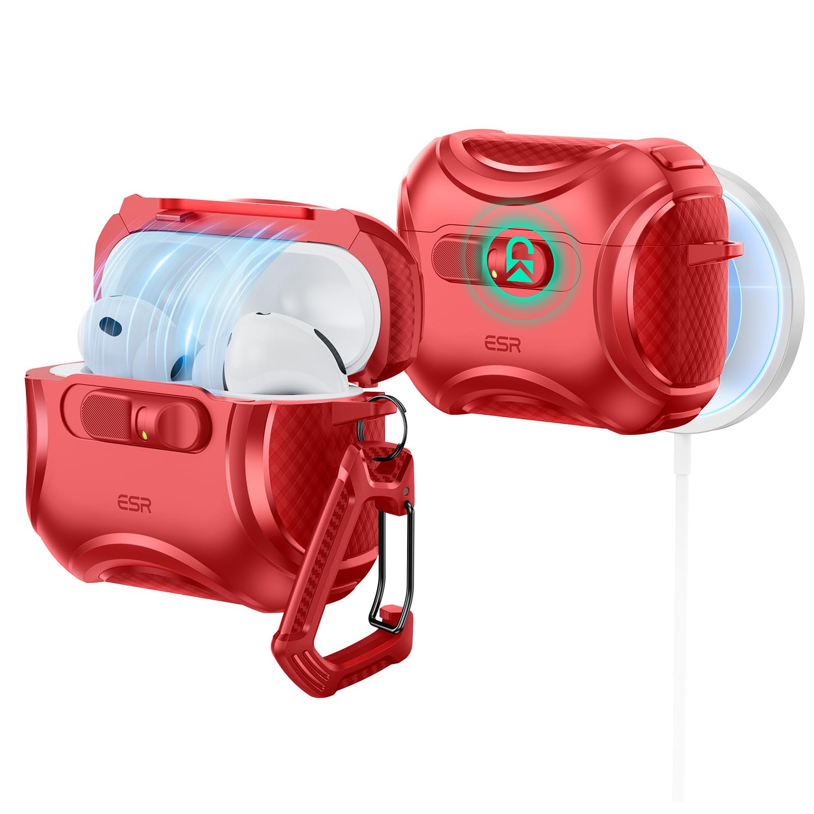 Photo 1 of ESR for AirPods Pro 3 Case (2025), Compatible with Airpods Pro 3rd Generation Case (USB-C Cable), Effortless MagSafe, Drop-Proof Lock, Easy Open, Cyber Series, Red
