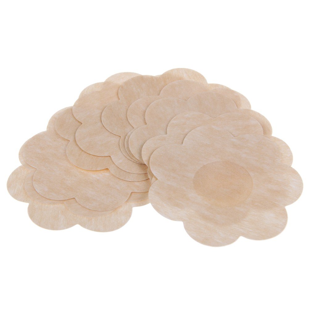Boolavard 10 PAIRS PETAL Self Adhesive nipple covers pads patches wedding dress braless reusable Beige