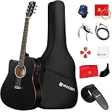 Vangoa Left Handed Acoustic Electric Guitar Kit for Adult Beginner Full Size Cutaway Lefty Acoustic Guitar Bundle Set with Built-in 4 Band EQ Bag Tuner Cable Strap Capo String, Matte Black