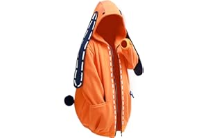 C-ZOFEK Women's Anime Cosplay Orange Hoodie With Bunny Ears and Tail US Size Fleece