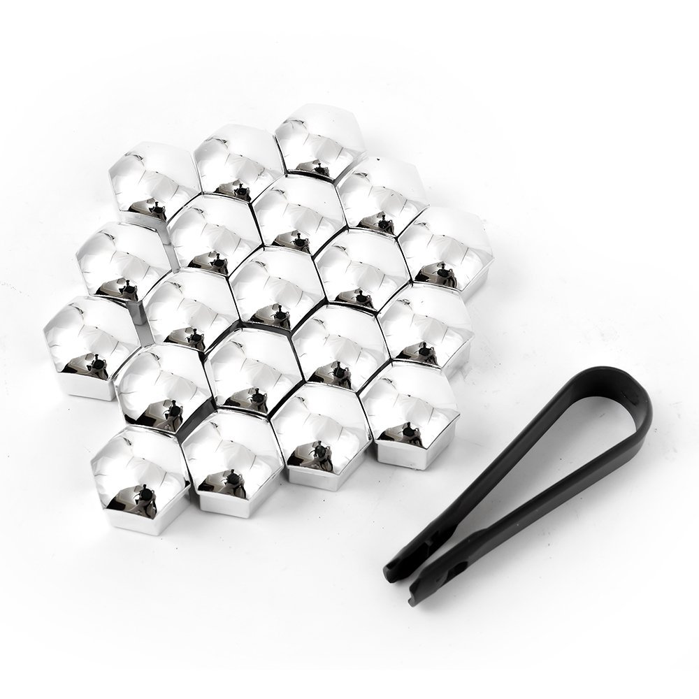 DIYI 20 Pcs Car Wheel Bolt Nut Head Cap Covers 17mm Hexagonal Protectors (Chrome Silver)