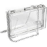 WJCD Women Clear Purse Acrylic Box Clutch Handbag, Small Transparent Crossbody Evening Bag Stadium Approved Gold Chain Strap