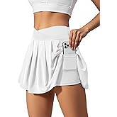 SEAJOJO Women's Athletic Skirts Crossover Wide Waistband Flowy Tennis Sports Skort with Inner Shorts Pockets
