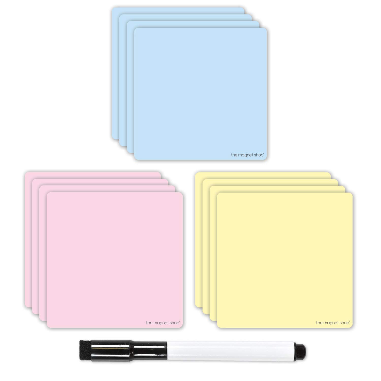 The Magnet Shop - Magnetic Sticky Notes, Neon Coloured Dry Wipe Reusable Labels and Dry Erase Marker Pen. Re-usable Post-Notes. Great for Agile, Scrum, Kanban or Lean. (Pastel, 95mm x 95mm)