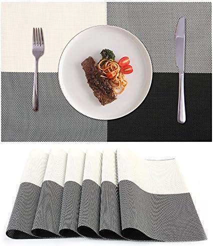 Akway Placemats Set of 6 Washable Table Mats Cup Mat Heat/Stain Resistant Place Mats for Dining Table, Black CD2-BK-US