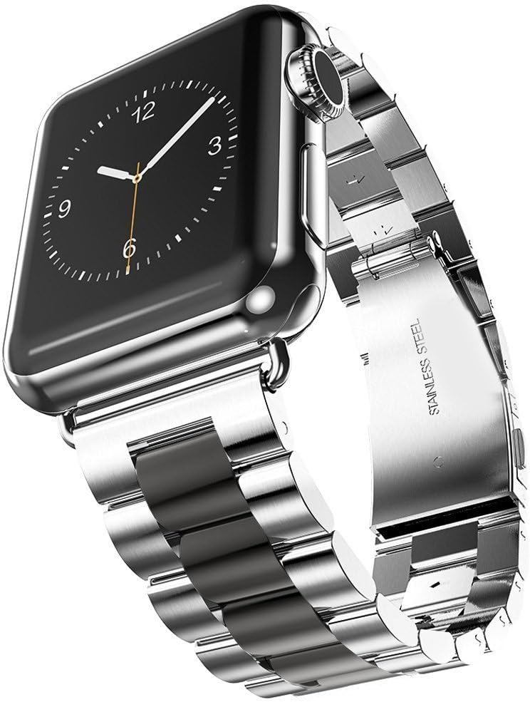 Hontao Stainless Steel Band for Apple Watch 38mm, Metal Link Replacement Strap for iWatch Series 3/2/1 (silver black 38mm - 3 pointers)