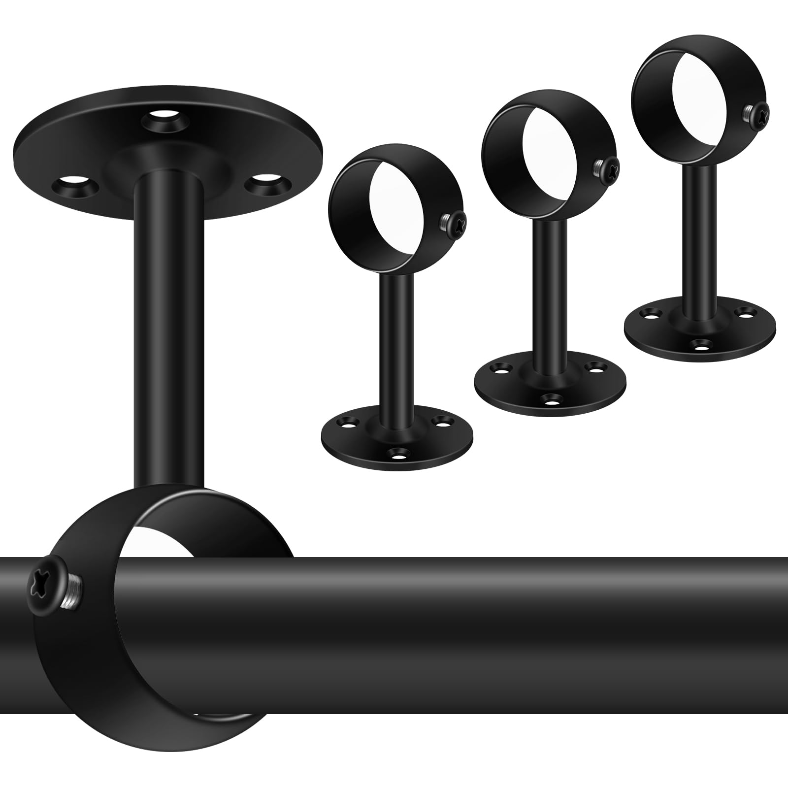 Suimlmta Ceiling Curtain Pole Brackets, 4 Pack Heavy Duty Curtain Rod Holders for Wall, Black Ceiling Curtain Pole Hooks Hangers Metal Curtain Rail Support Bracket for 28-32mm Drapery Closet Rod
