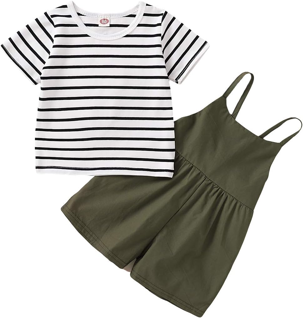 Baby Girl Ruffle Dresses Summer Clothes Striped T-Shirt with Skirt Set Outfits 2PCS Toddler Suspender Dress