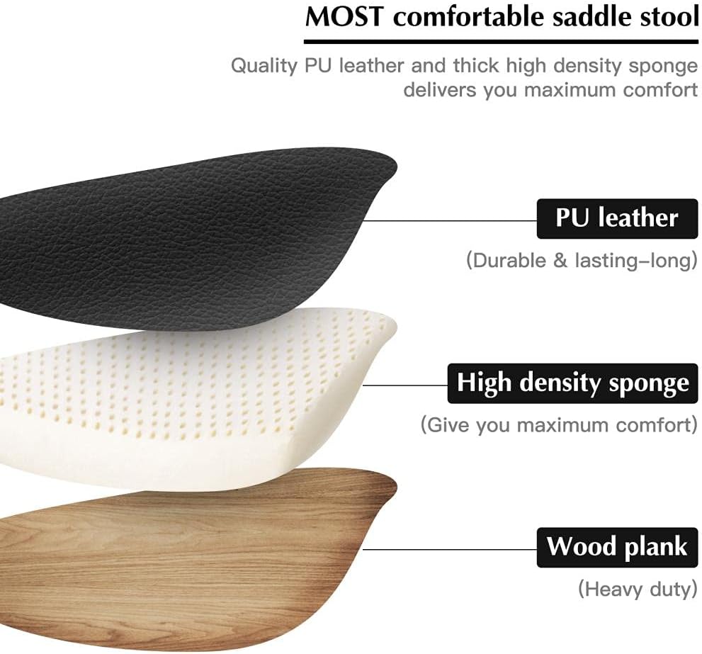 Rolling Stool with Wheels 400lbs Weight Capacity,Heavy Duty Lash Chair Adjustable for Tatoo Lab Massage Salon Spa Drafting Nail Teach,360 Swivel,Leather,Thick Seat Padding: Kitchen & Dining